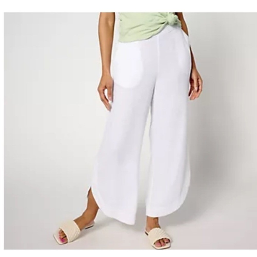Isaac Mizrahi Live! Linen Blend Wide Leg Crop Pants Curved Hem Womens Size 18W